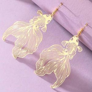 Golden Koi Fish Hook Dangle Metal Hook Earrings NEW